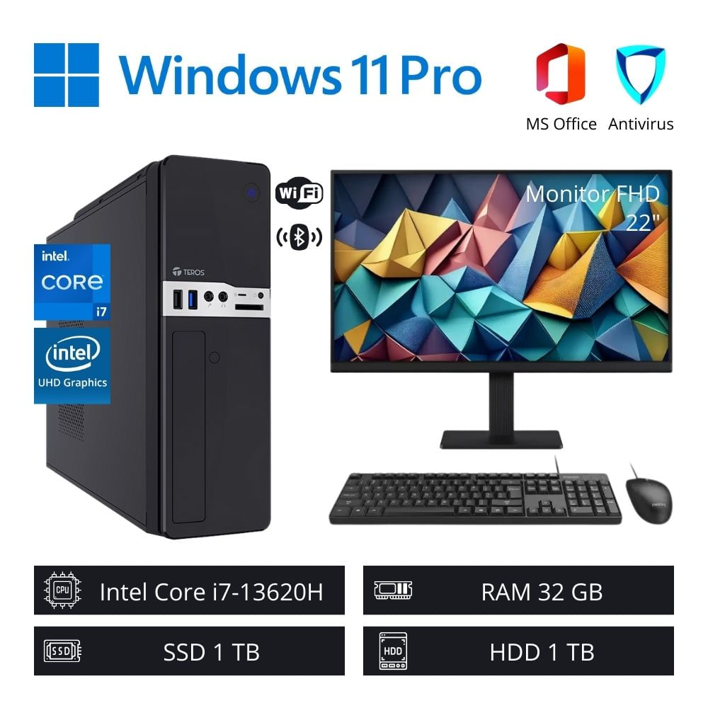 Computadora PC Intel Core i7-13620H 4,90 GHz 32GB RAM 2TB + Monitor 22” FHD