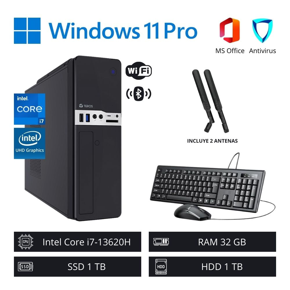Computadora PC Intel Core i7-13620H 4,90 GHz 32GB RAM 1TB SSD+1TB HDD WiFi y BT