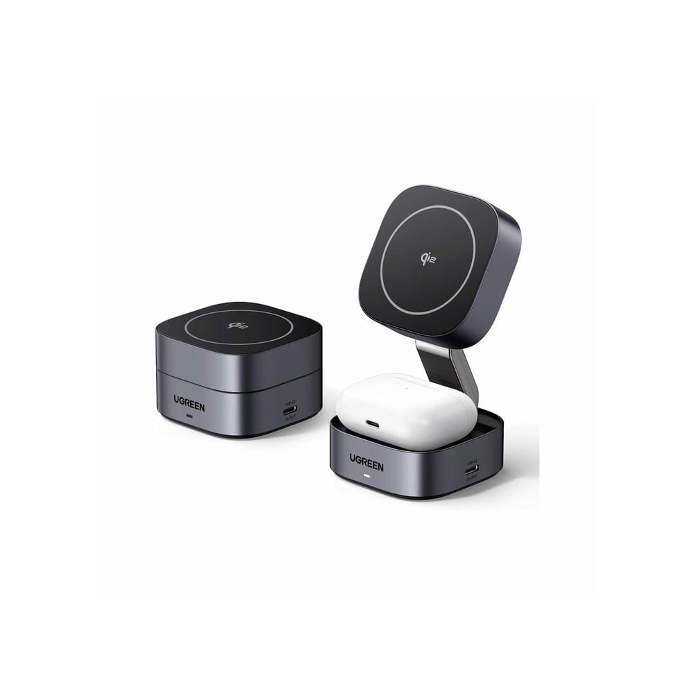 Estación de Carga Inalámbrica UGREEN 2 en 1 Qi2 Magnética Plegable Rápida para Móvil y Auriculares