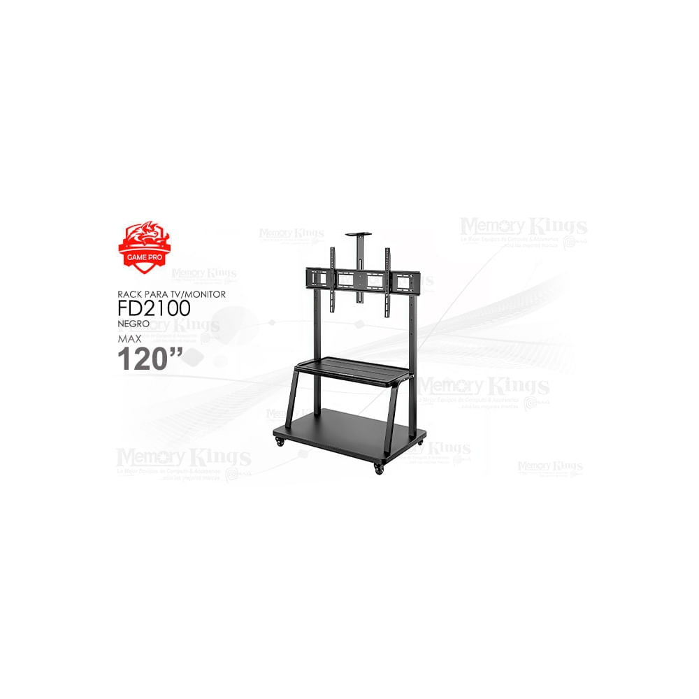 Soporte Móvil GAME PRO FD2100 para Pantalla/TV hasta 120"" - Color Negro, Ideal para Salas y Eventos