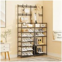 Estante Organizador Zapatera Perchero Multiusos 2 Cuerpos 7 Niveles 179x96x28cm Negro
