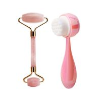 Rodillo Facial de Cuarzo Rosa y Cepillo Facial