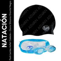 Pack Lentes Astlet Celeste + Gorro Silicona Gravital Negro