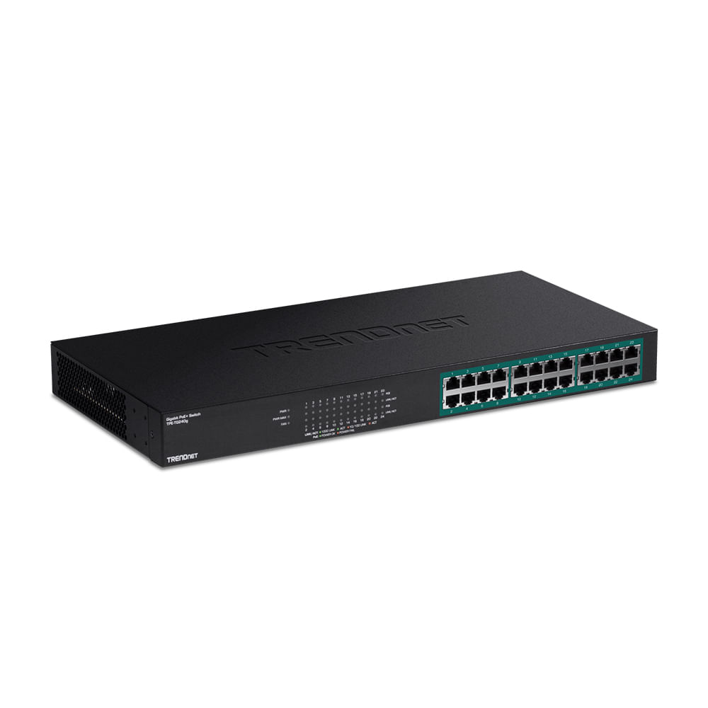 Switch Gigabit TRENDnet 24 Puertos PoE+, 2 SFP, Ideal para Redes RACK, Alta Velocidad y Confiabilid