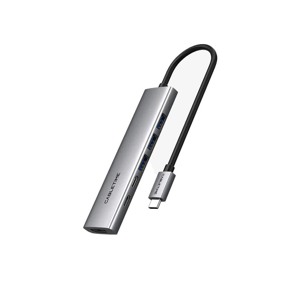 Adaptador Hub CABLETIME HB01G 6 en 1 USB-C - Conectividad Versátil para Todos tus Dispositivos