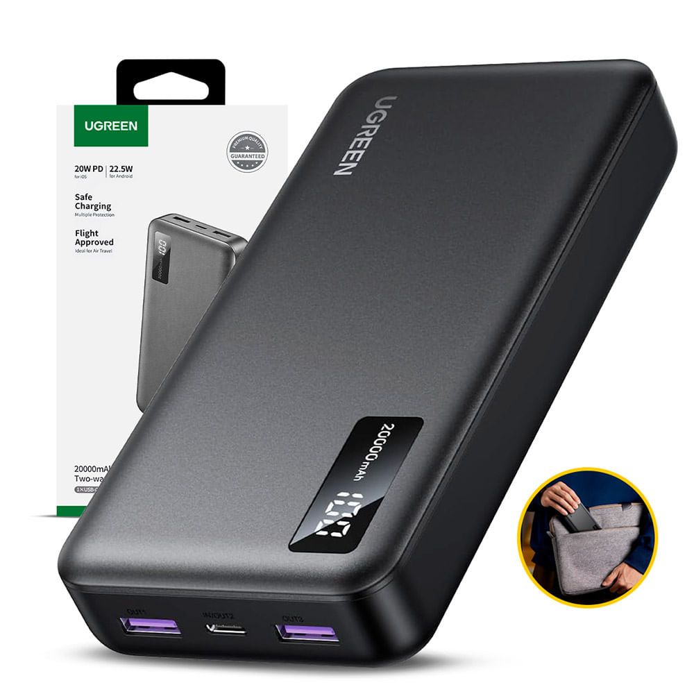 Power Bank Ugreen 20000 Mah Tipo C 20W PD Pantalla LED Negro