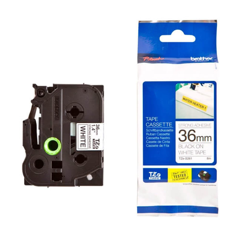 Cinta Brother TZES261 1.5"" (36mm) Negra sobre Blanco para Etiquetado Industrial - Alta Durabilidad