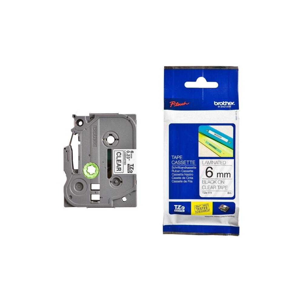 Cinta Brother TZE111 6mm Negra sobre Transparente - Compatible con Impresoras de Etiquetas