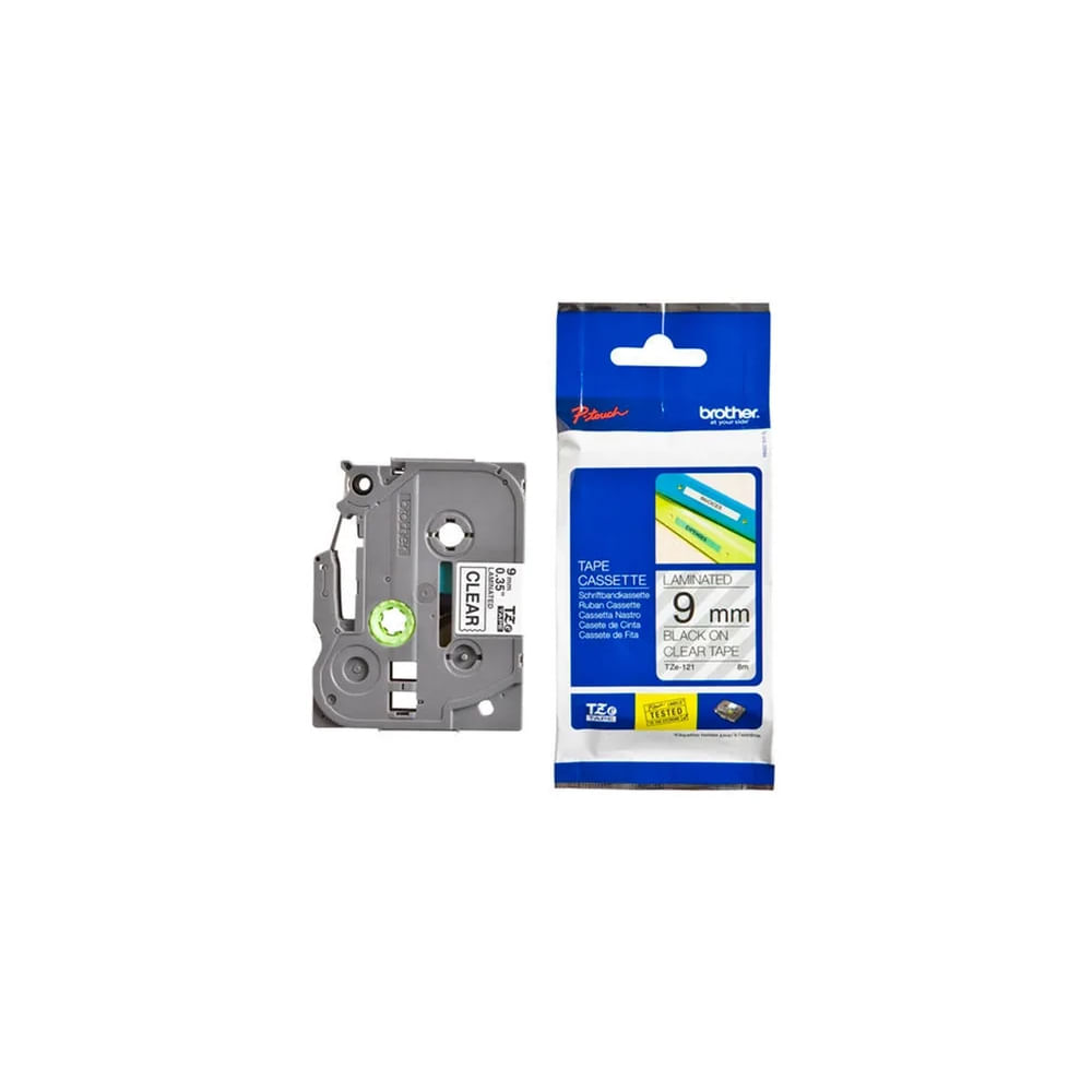 Cinta Brother TZeS121 3/8"" Negra sobre Transparente para Etiquetadora Industrial - Alta Calidad