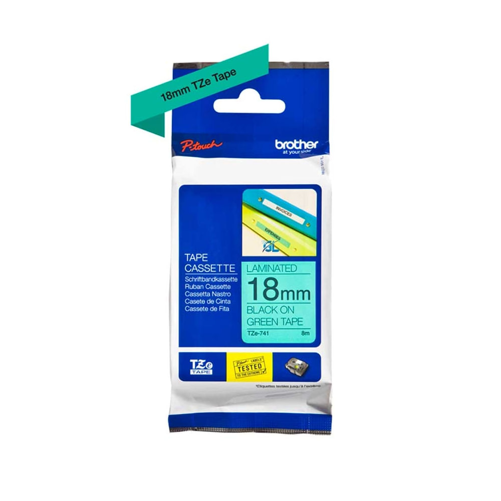 Cinta de Etiquetado Brother TZE-741 3/4"" (18mm) Negra sobre Verde - Ideal para Organización