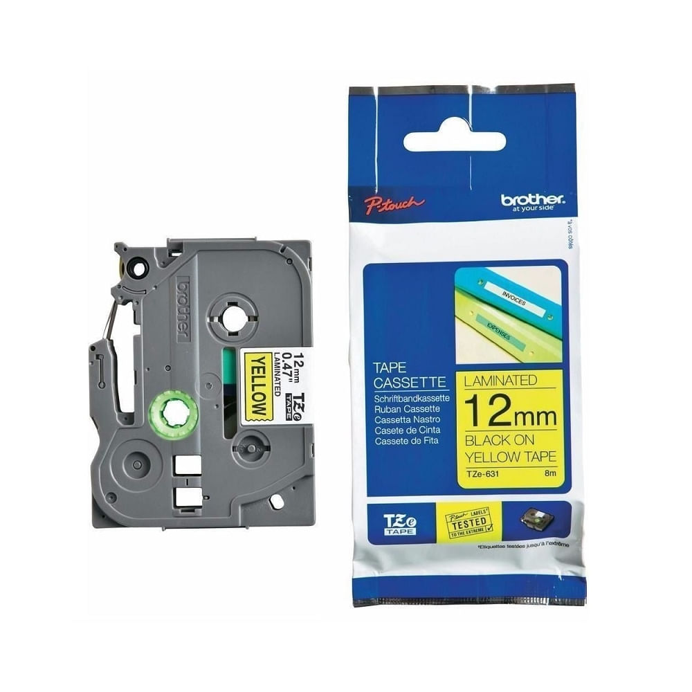 Cinta de Etiquetado Brother TZE631 1/2"" (12mm) Black on Yellow - Ideal para Organización y Etiqueta