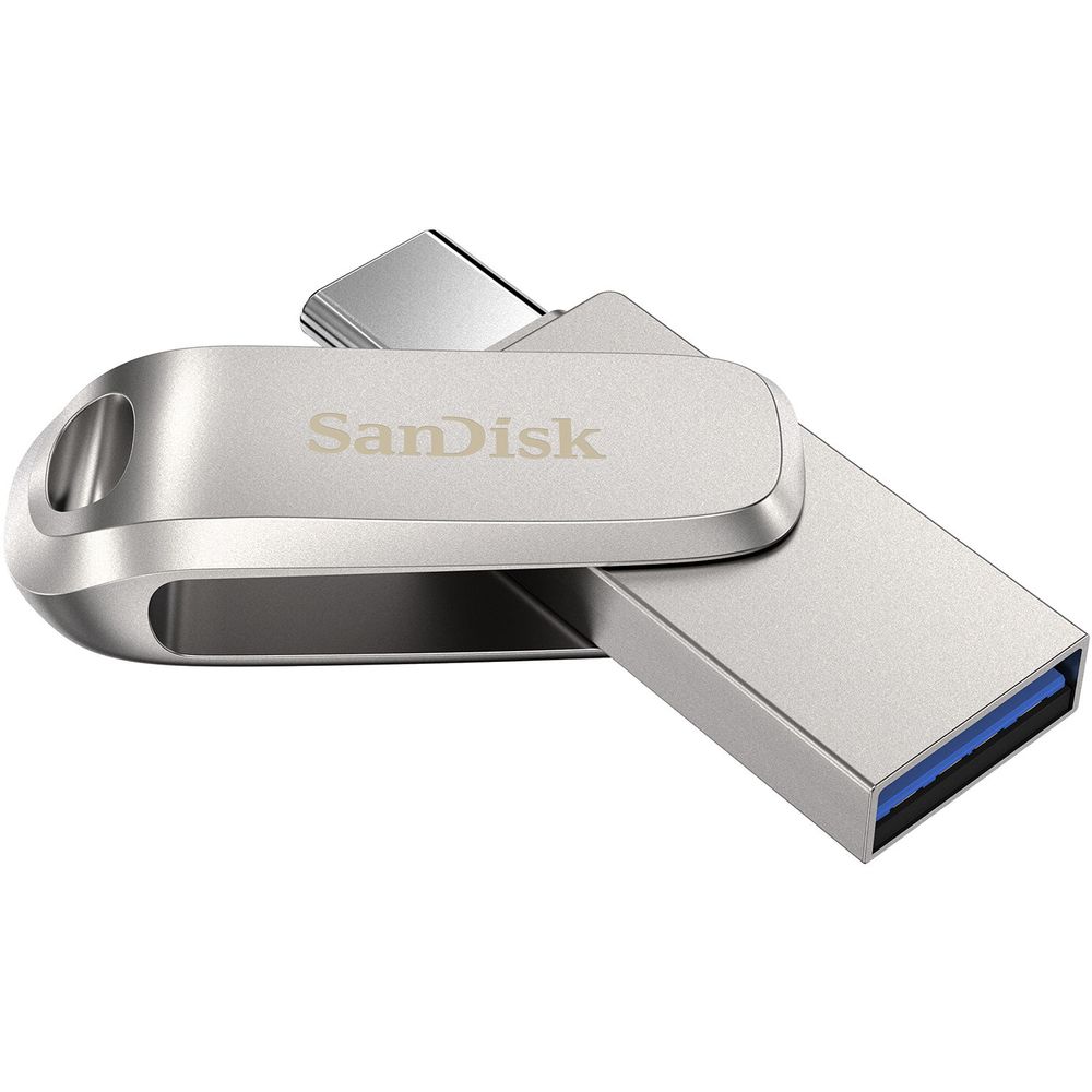 Memoria USB SanDisk Ultra Dual Drive Luxe 128GB - Conexiones Tipo-C y Tipo-A, Diseño Metálico Plata