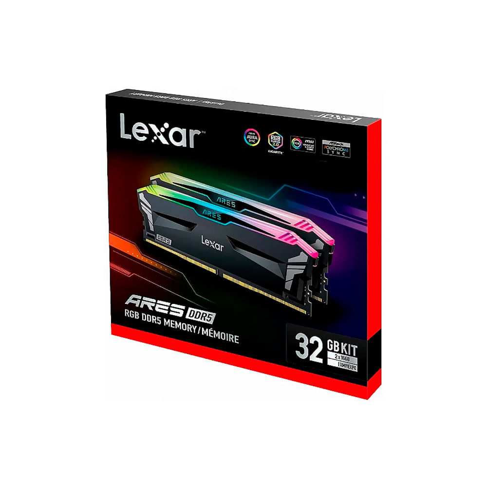 Memoria RAM DDR5 6000MHz Lexar Ares 32GB (2x16GB) RGB CL30 para Gaming y Overclocking