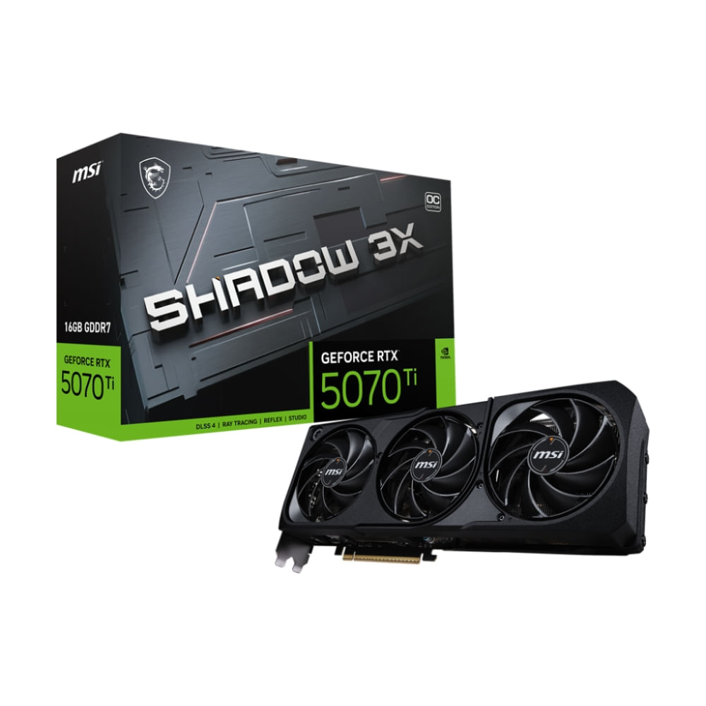 Tarjeta de video MSI RTX 5070 Ti 16GB Shadow - Alta velocidad PCIe con 3 ventiladores y HDMI