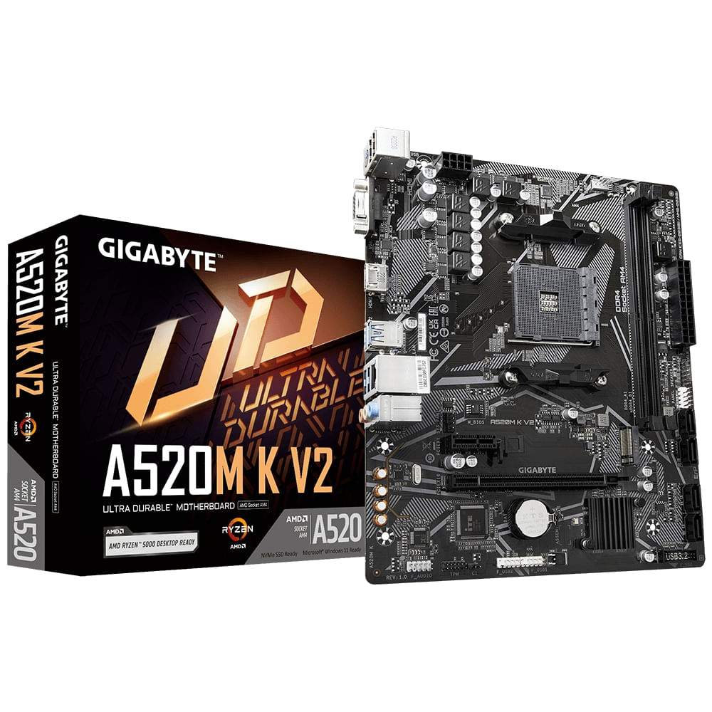 Placa base Gigabyte A520M K V2 AM4, soporte Ryzen, DDR4, tamaño Micro-ATX, ideal para gaming