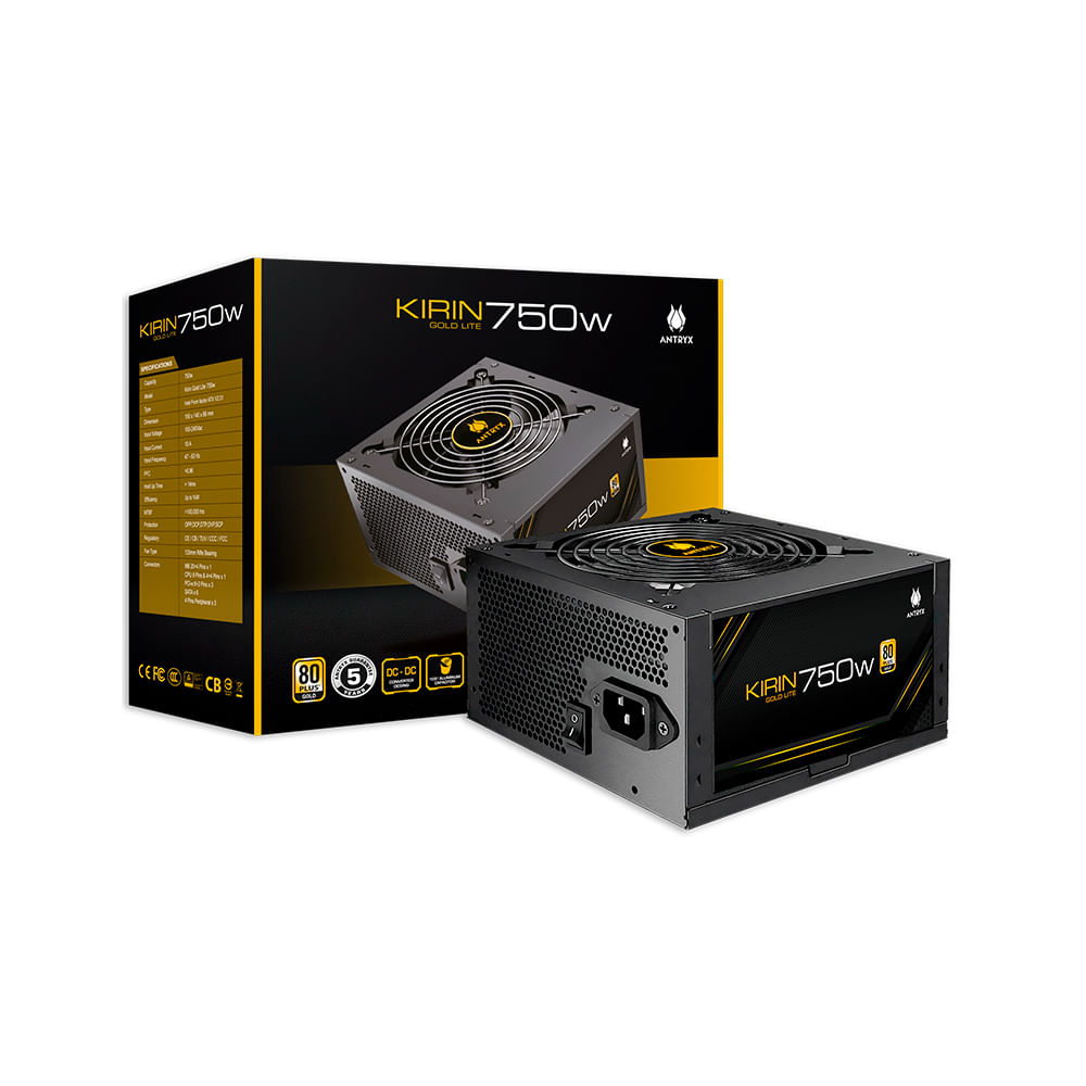 Fuente de poder Antryx Kirin Gold Lite 750W 80 Plus Gold – Eficiencia y alto rendimiento