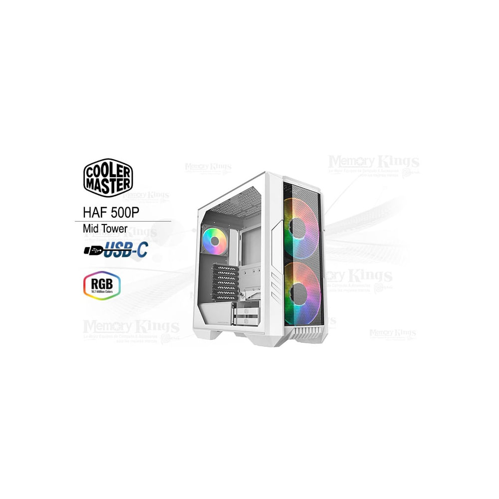 Caja Mid Tower Cooler Master HAF 500 ARGB blanca - excelente ventilación y estilo personalizable