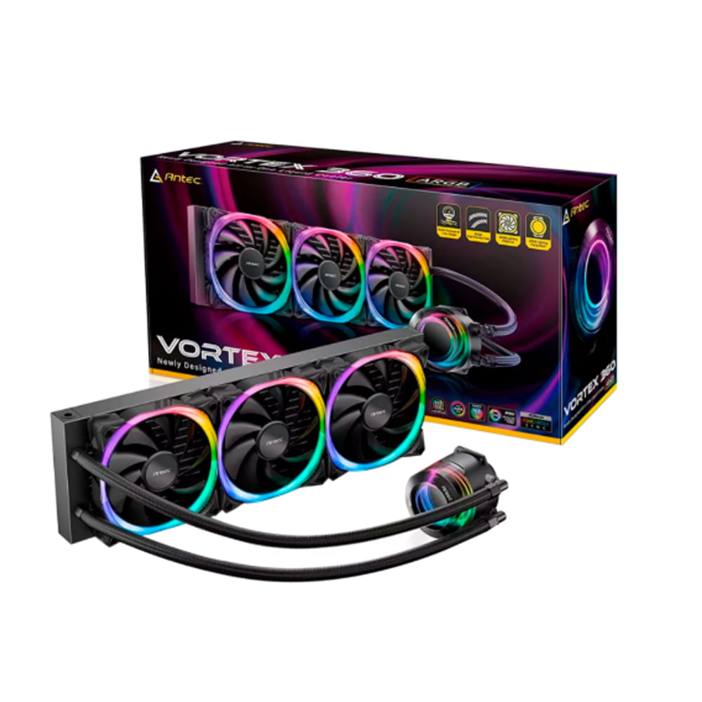 AIO Antec Vortex 360 ARGB - Enfriamiento Líquido RGB Eficiente para PC, Blanco, 360mm de Rendimient