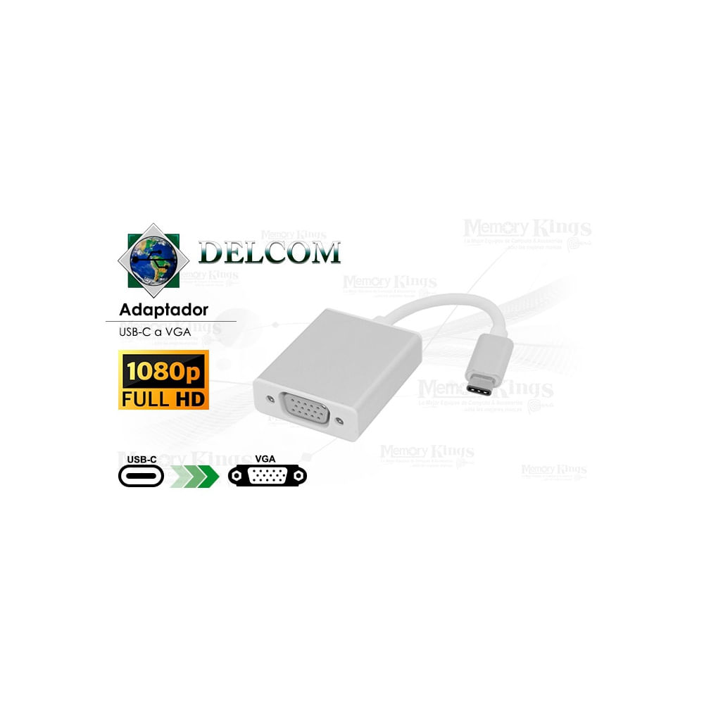 Adaptador USB-C a VGA Delcom 1080p Full HD - Conecta tu pantalla con calidad y facilidad