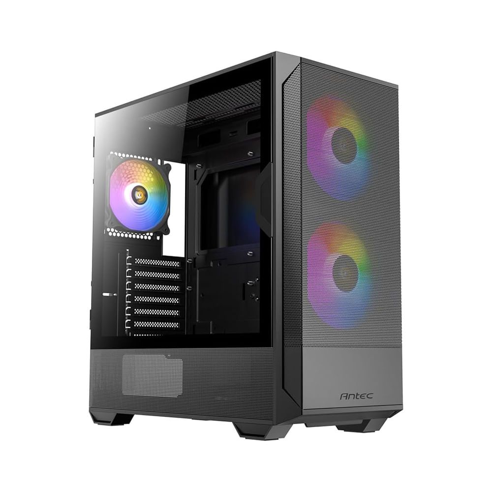 Caja Mid Tower Antec NX416L ARGB negra con iluminación RGB y diseño elegante para tus componentes