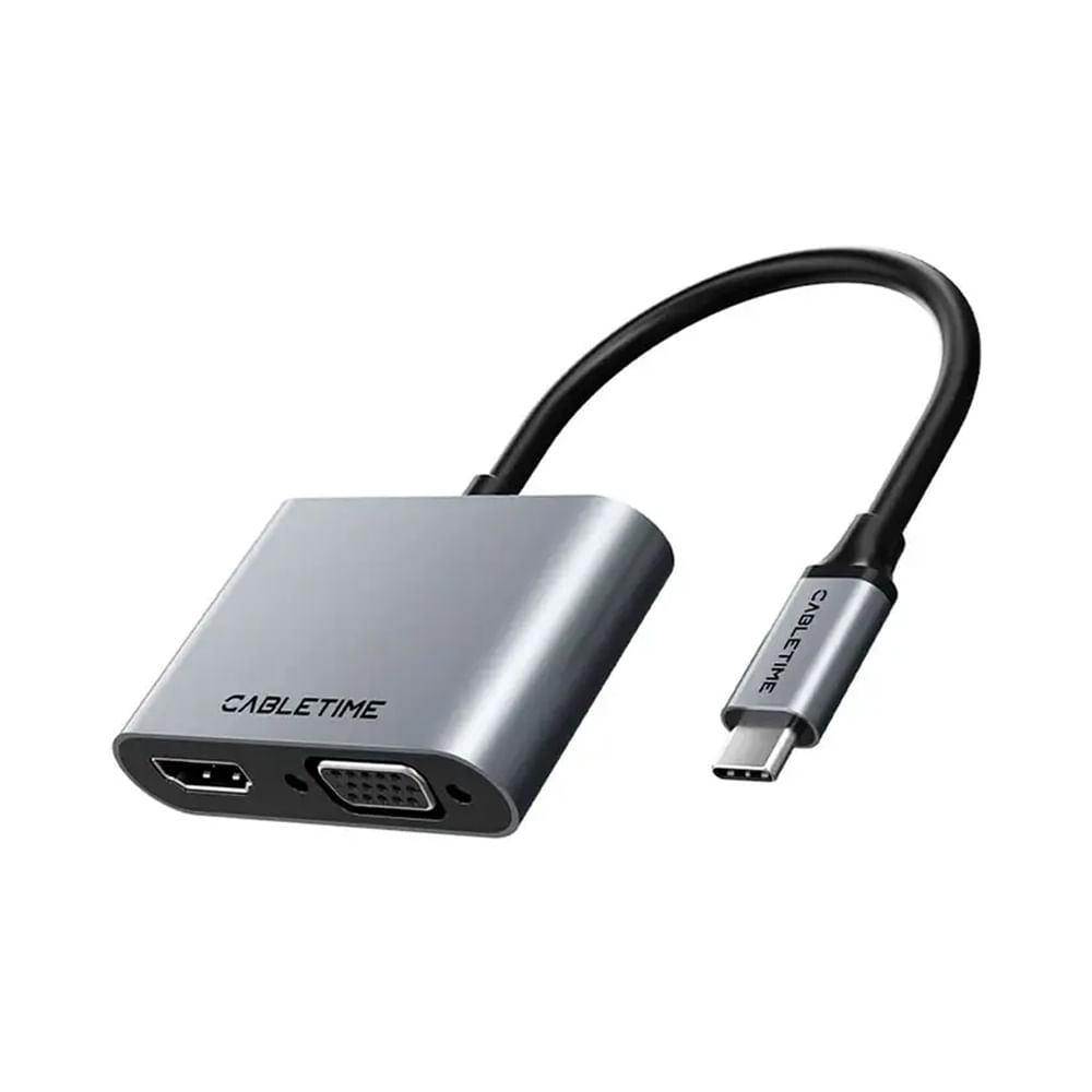 Adaptador USB Tipo C a HDMI y VGA CABLETIME CB41G 4 en 1 - Conecta tu dispositivo con versatilidad