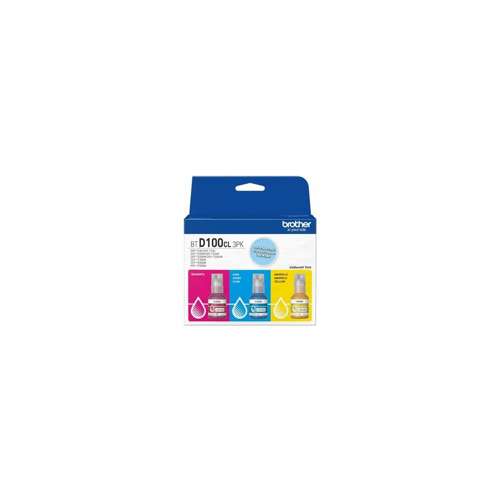 Tinte Brother BTD100CL3PK - Pack de 3 botellas Cian, Magenta y Amarillo, rinde 5,000 páginas
