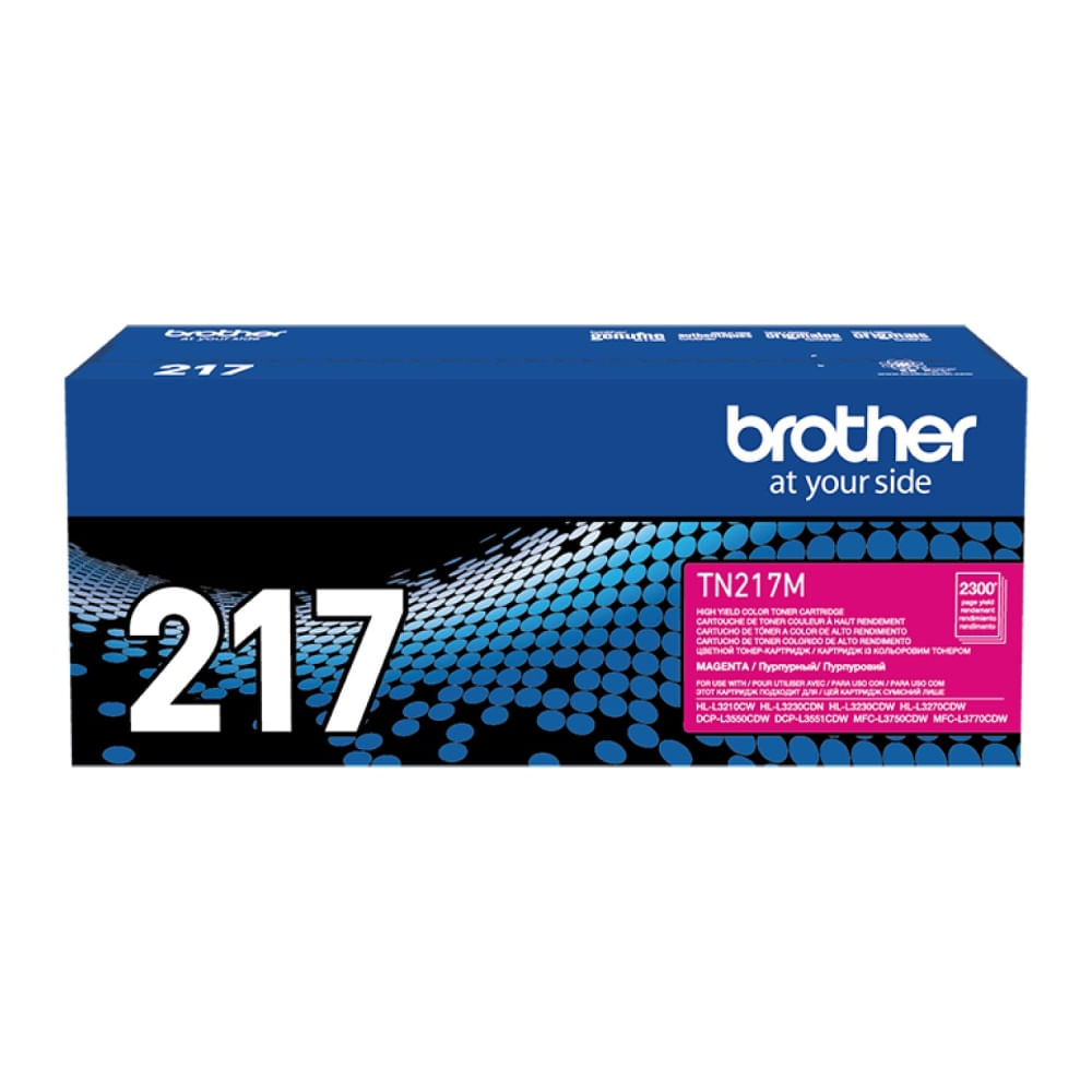 Tóner Brother TN-217M Magenta, 2300 páginas, compatible con HLL3270CDW y más, rendimiento fiable.