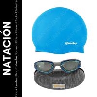 Pack Lentes Con Estuche Torneo Gris + Gorro Porto Celeste