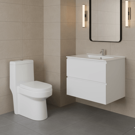 COMBO Inodoro One Piece Antártico Brillante Orange + Vanitorio Milan 60cm Blanco Orange