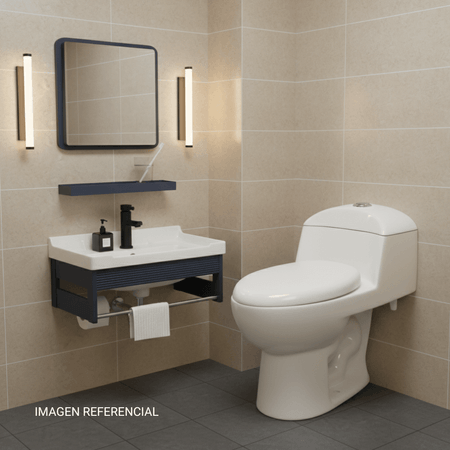 COMBO Inodoro one piece Ártico Blanco Orange + Vanitorio con repisa + Espejo Reyna Negro Soho Carpets