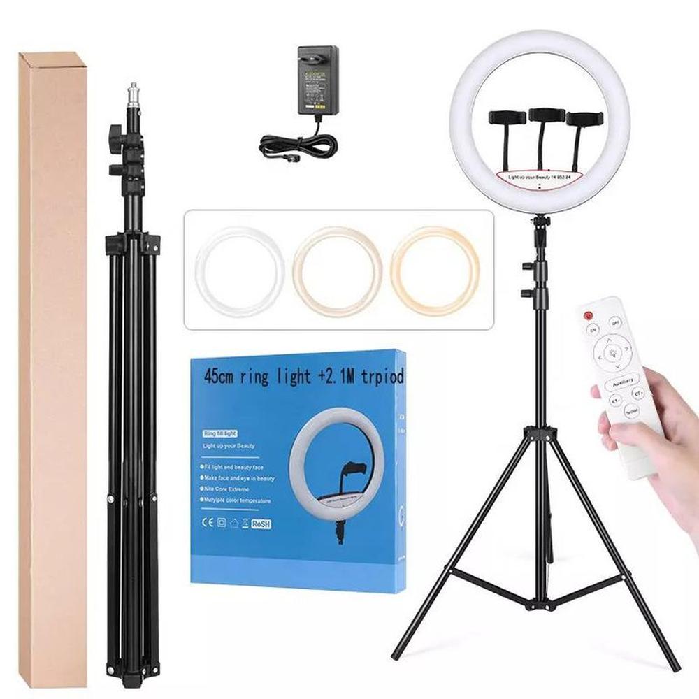 Aro Luz Led Touch 45 CM + Trípode + Control Remoto para 3 Celulares