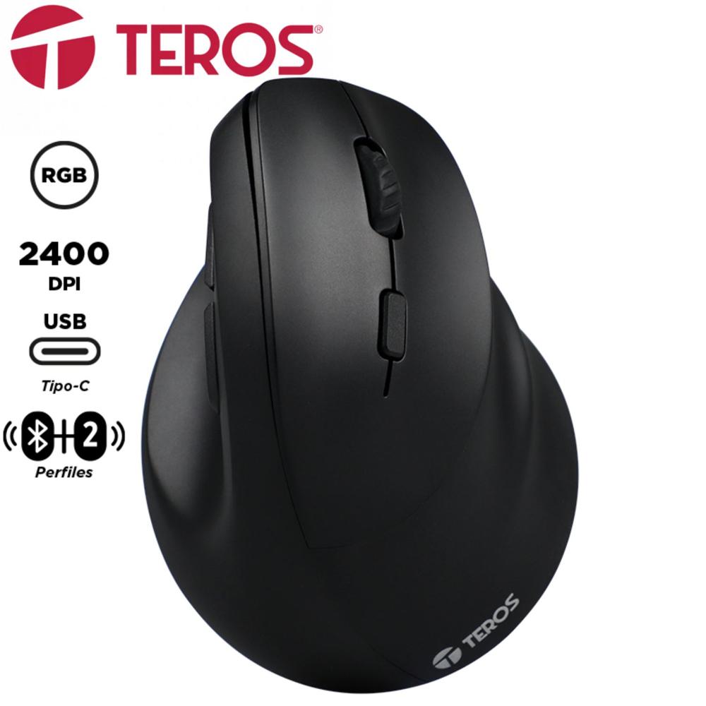 Mouse Teros TE-5169N, Ergonomico, Bluetooth, Vertical, Negro