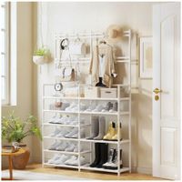 Estante Organizador Zapatera Perchero Multiusos 2 Cuerpos 6 Niveles 162x96x28cm Blanco