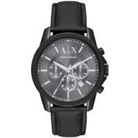 Reloj Armani Exchange Outerbanks AX1724 Fecha Cronómetro Correa Cuero Negro Dial Gris