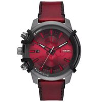 Reloj Diesel Griffed DZ4594 Fecha Cronómetro Acero Inoxidable Gunmetal Correa de Cuero Rojo
