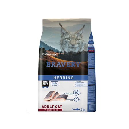 Alimento Bravery Herring Gatos Adultos Esterilizados 2Kg