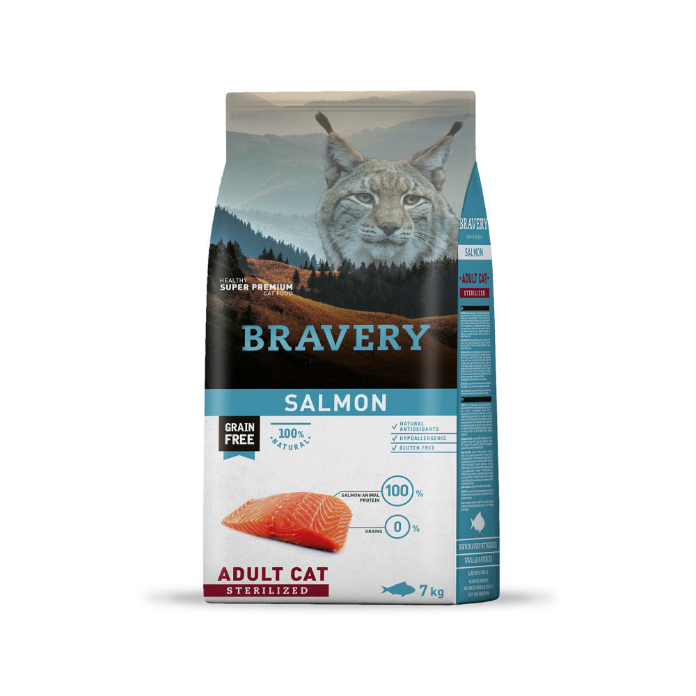 Alimento para Gatos Adultos Esterilizado Bravery Salmón 7 Kg