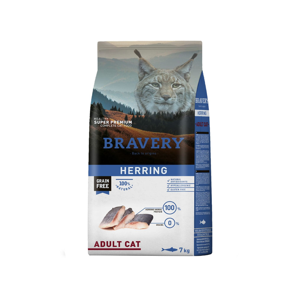 Alimento Bravery Herring Gatos Adultos 7Kg