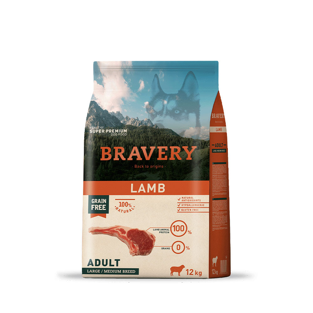 Alimento para Perros Raza Grande Adulto Bravery Cordero 12Kg