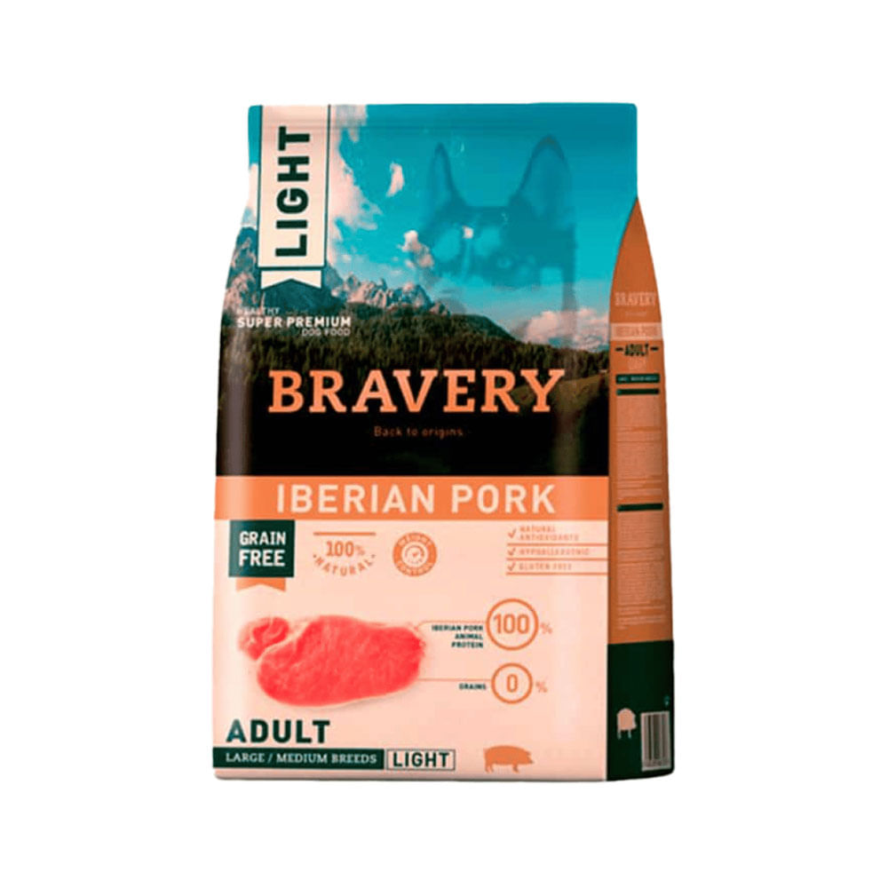 Alimento para Perros Grandes Light Adult Bravery Cerdo Ibérico 12Kg