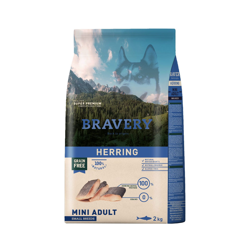 Alimento Bravery Herring Mini Adulto Raza Pequeña 2Kg