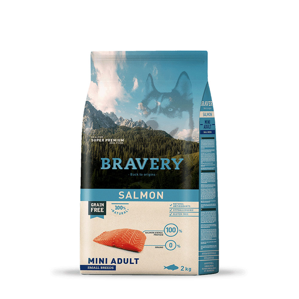 Alimento para Perros Raza Pequeña Adulto Bravery Salmón 2Kg