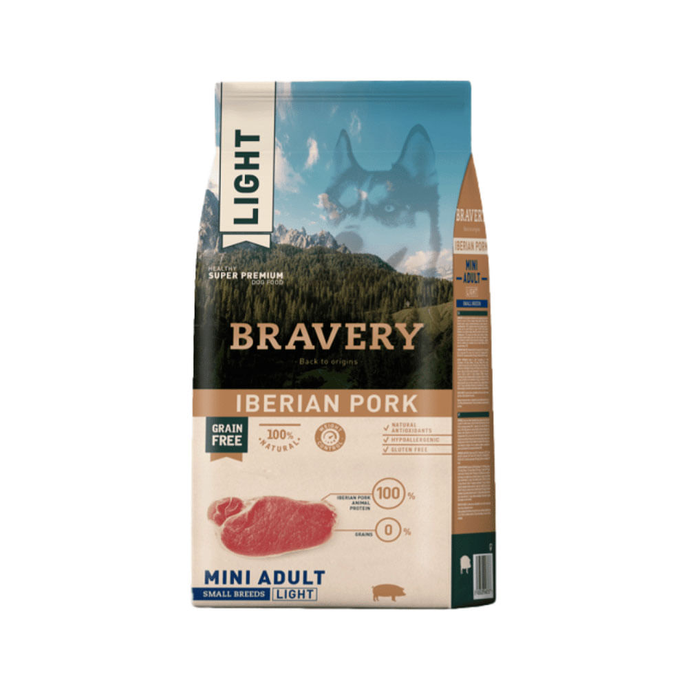 Alimento para Perros Pequeños Light Adulto Bravery Cerdo Ibérico 2Kg