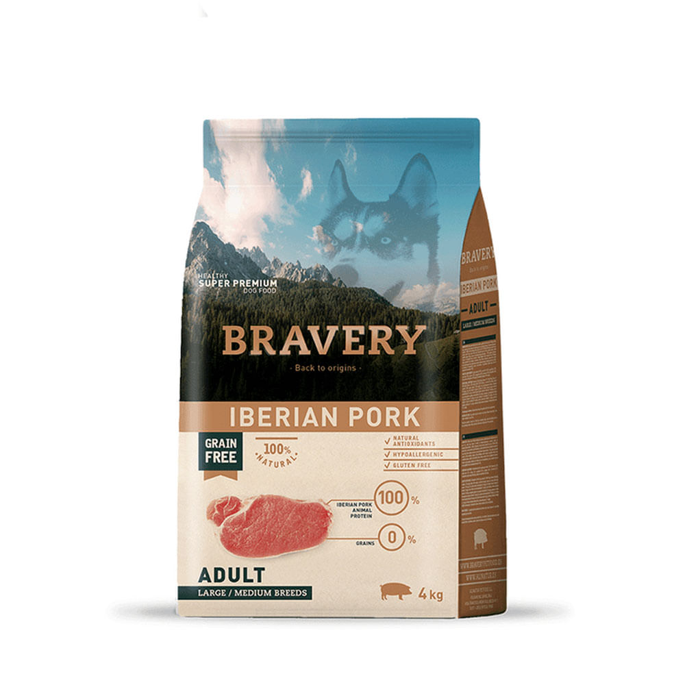 Alimento para Perros Grandes Adulto Bravery Cerdo Ibérico 4Kg