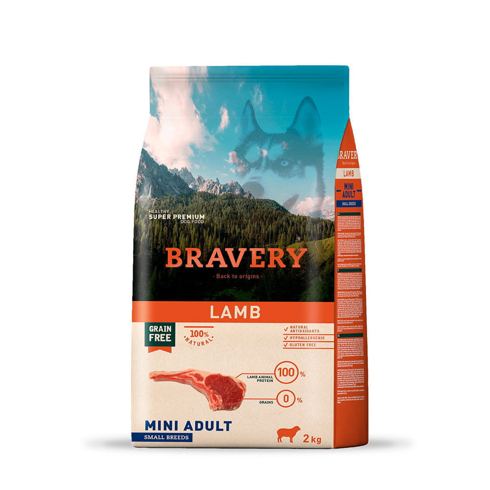 Alimento para Perros Raza Pequeña Adulto Bravery Cordero 2Kg