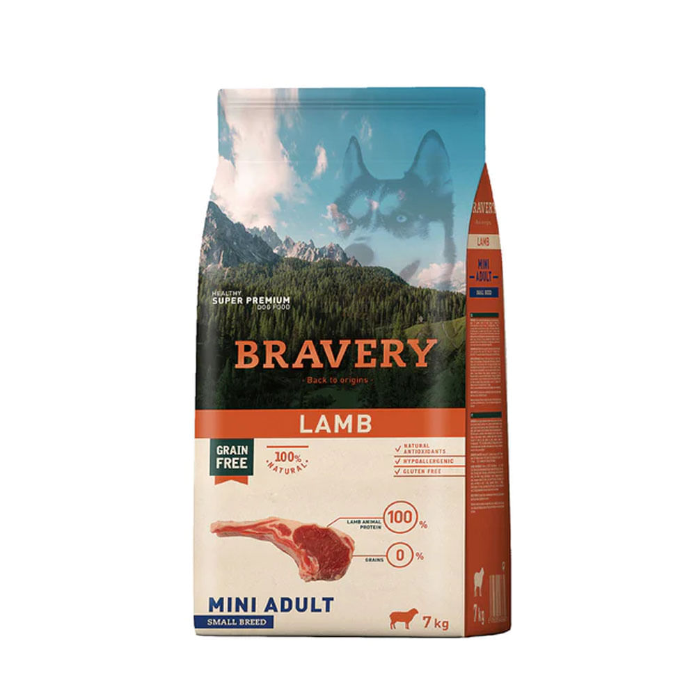 Alimento para Perros Raza Pequeña Adulto Bravery Cordero 7Kg