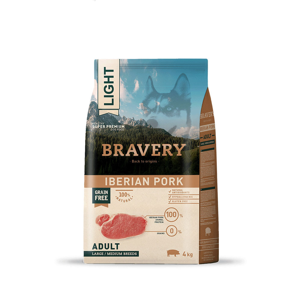 Alimento para Perros Grandes Light Adult Bravery Cerdo Ibérico 4Kg