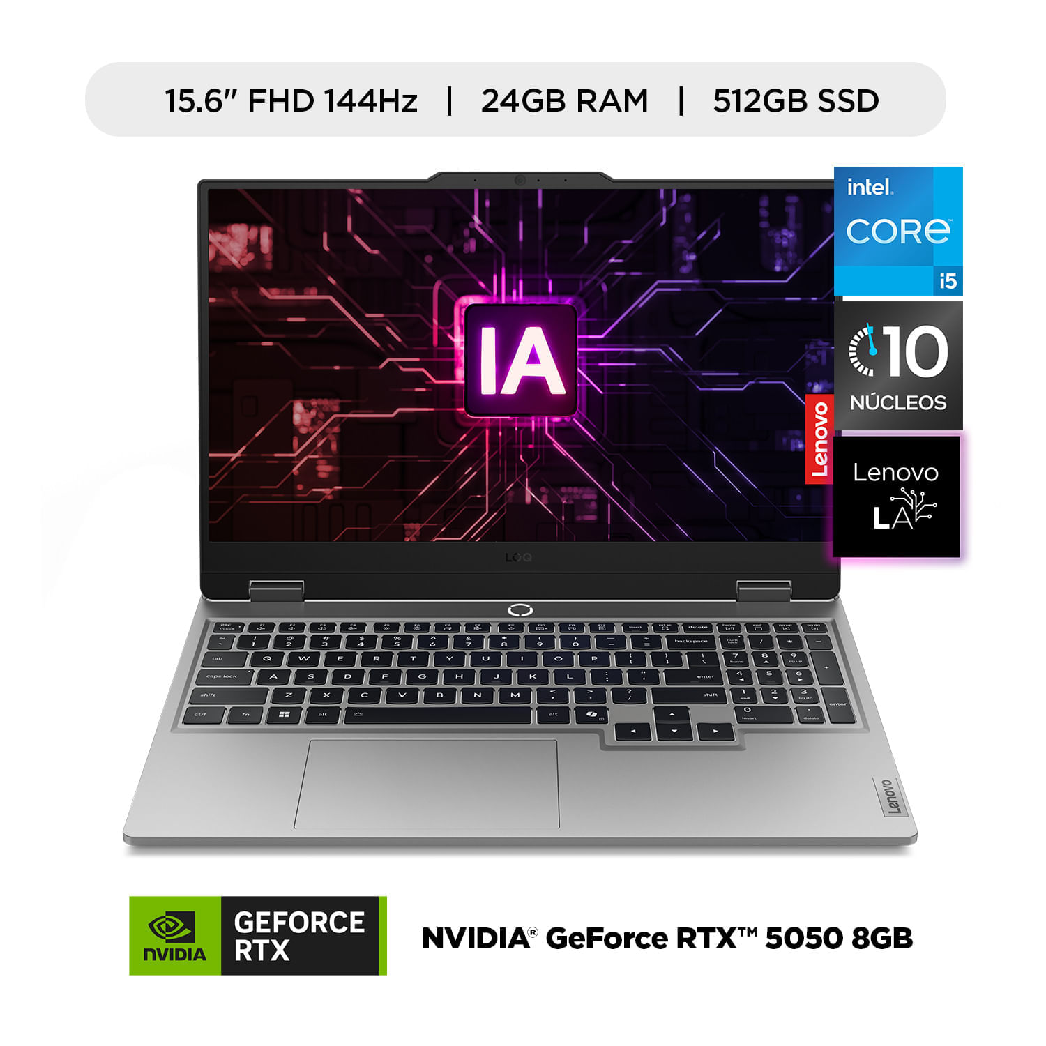 Laptop Gamer IA Lenovo LOQ Intel Core i5-13450HX 24GB RAM 512GB SSD RTX 5050 8GB 15.6"" FHD 144Hz