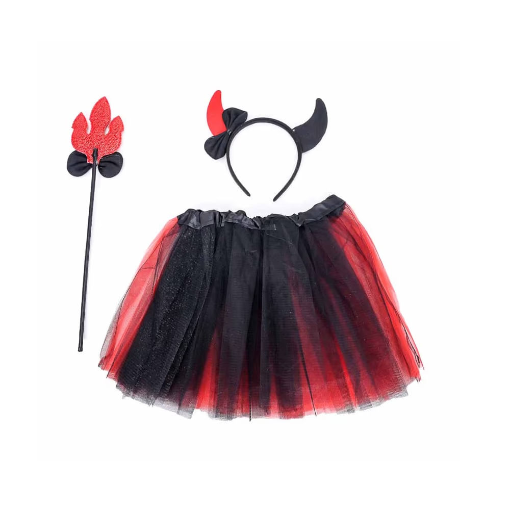 HALLOWEEN Disfraz de diablita de niña con vincha y falda niña