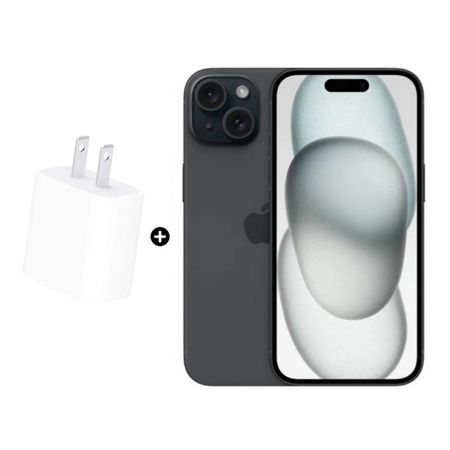 Apple iPhone 15 128GB - Negro 5G + Cubo Cargador 20w